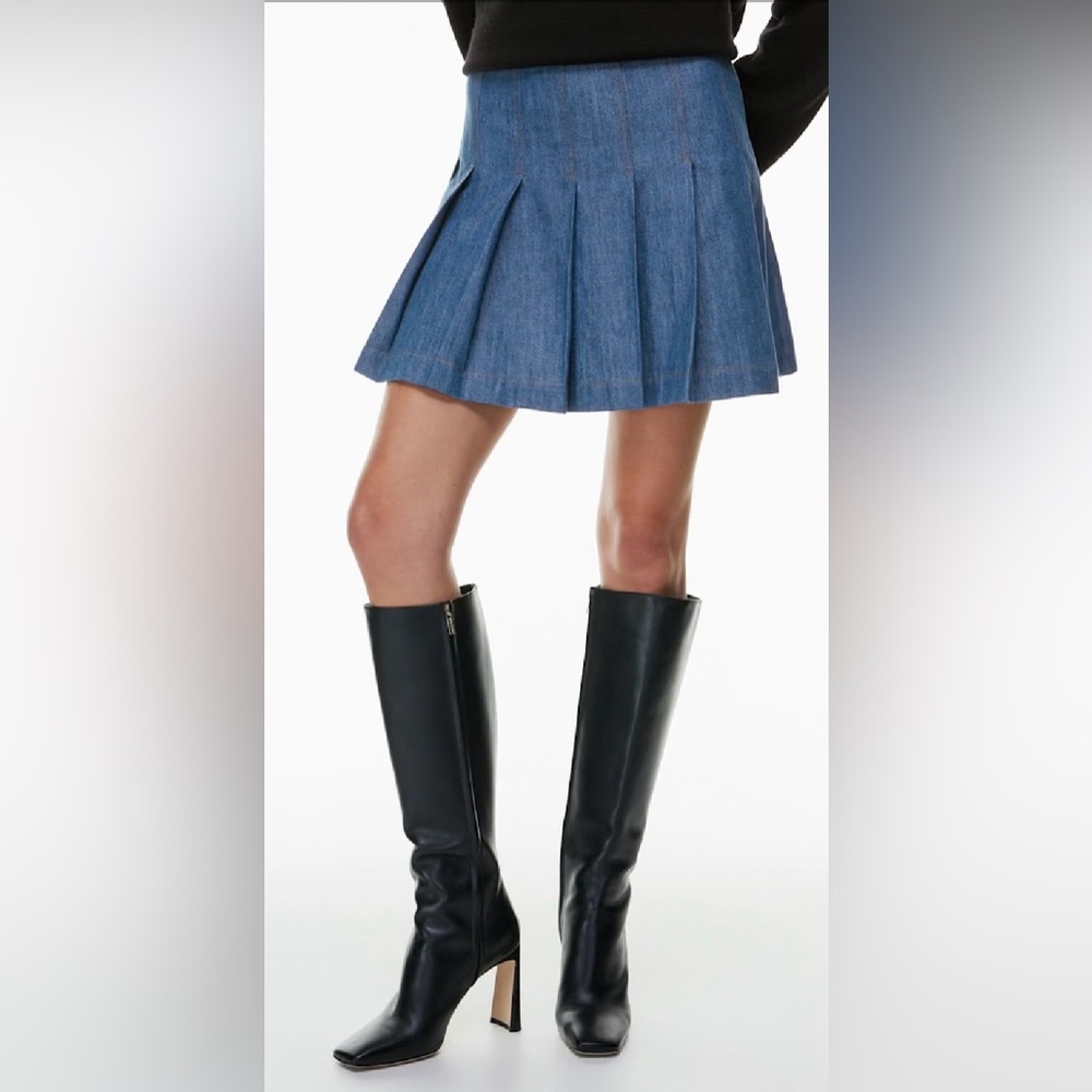 Babaton Blue Pleated Mini Skirt
